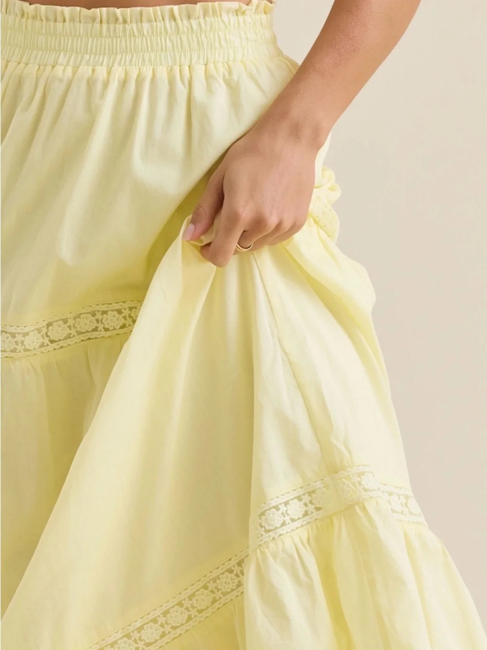 Altar'd State Pale Yellow Tiered Maxi Skirt - Picture 2 of 6